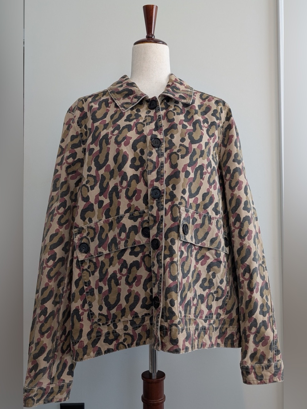 Veronica Beard Women’s Leopard Mercer Barn Chore Denim Jacket in Caramel SZ XL